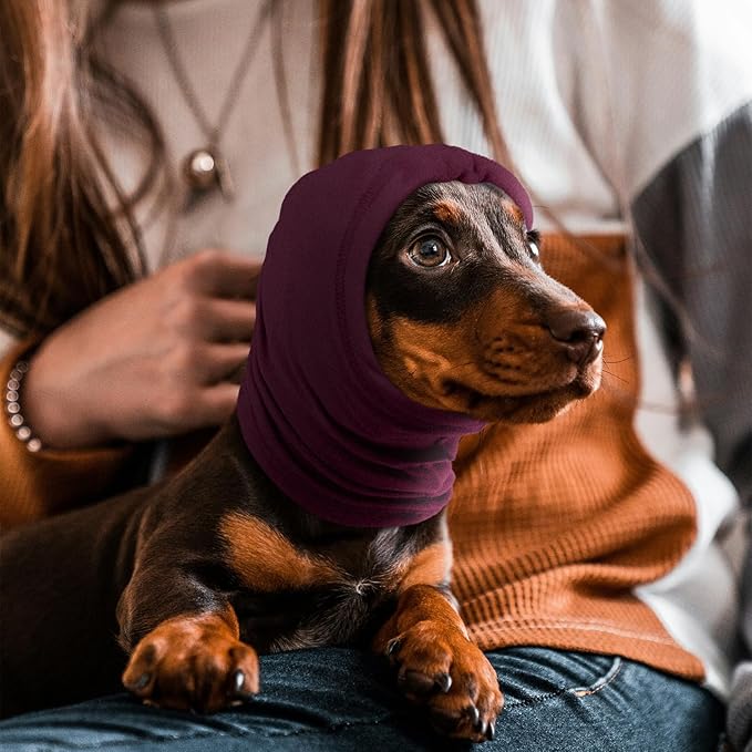 Nanaki Calming Hoodie Dog Ear Cover Dull Red,ML-Soft No Shake Dog Ear Wrap Hematoma, Adjustable Head Protection for Fireworks Grooming, Anxiety Relief, Thunderstorm, Bathing Noise Protection