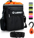 Dog Treat Pouch Pet Training Bag for Small to Large Dogs, Treat Tote Carry Kibble Snacks Toys for Training Reward Walking, Metal Clip, Waist belt, Shoulder Strap, Poop Bag Dispenser, Black with Orange