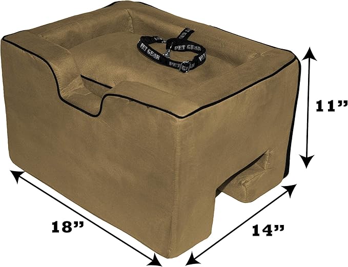 Pet Gear Lookout Booster Car Seat, Removable Comfort Pillow, Safety Tether Included, Installs in Seconds, No Tools Required, 2 Sizes, 3 Colors, Tan, Medium