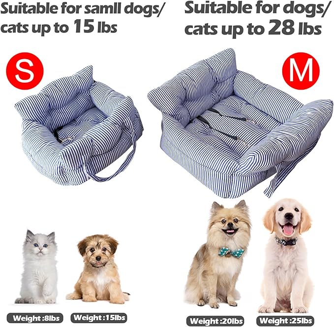 Small Dog Car Seat Up to 15lbs - Pet Travel Bed Booster with Storage, Safety Tether, Anti-Slip Bottom for Cars(Blue)
