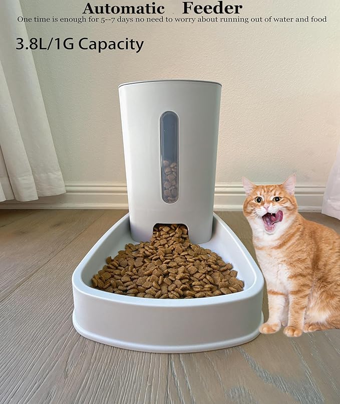 Automatic Dog Feeder and Cat Water Dispenser Set DogWater Bowl Dispenser for Cat Food Dispenser Automatic Water Dispenser for Dogs Cats Large Capacity Auto Refill Pet Feeder