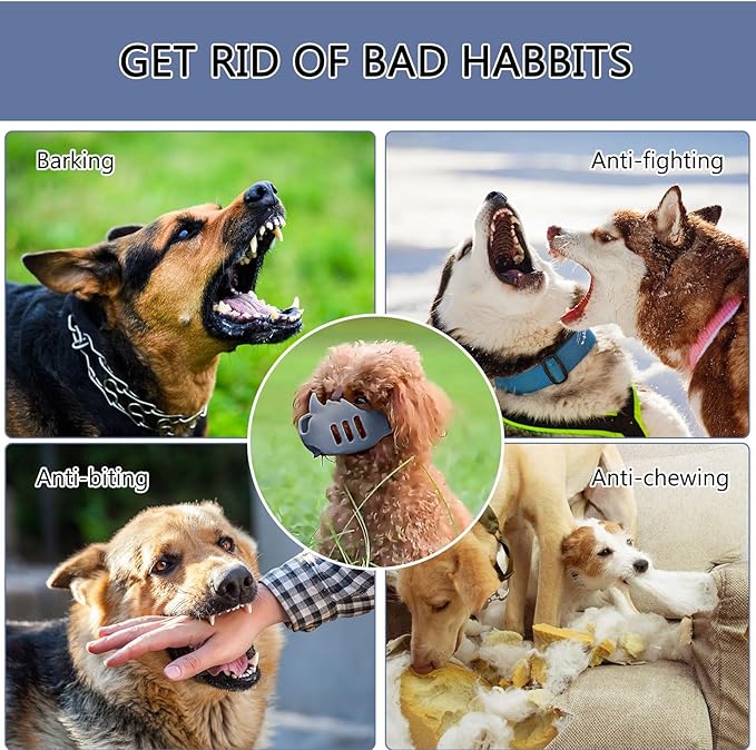 NACOCO Anti Bite Dog Muzzle - Dog Soft Mouth Rhino with Adjustable Strap Covers Breathable Silicone Cage Pet for Biting Chewing Small Medium (Grey Rhino, M)