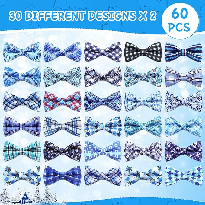 Silkfly 60 Pcs Winter Plaid Dog Collar Bow Ties Bulk Dog Bowtie Holiday Accessories Puppy Bows Detachable Collar Charms for Small Medium Large Dogs Cat Grooming Supplies Pet Costume