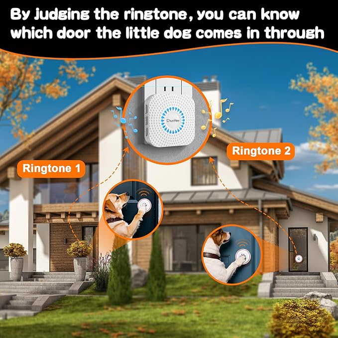 ChunHee Smart Dog Door Bell Wireless Puppy DoorBell for Potty Training, Dog Bells to go Outside, Bells for Dogs to Ring to go Potty, 2 Dog Buttons [New 2025]
