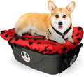 FidoRido Dog Car Seat - Pet Booster Seat for Small to Large Dogs with Comfortable Cushions, Sherpa Cover, and Safety Straps, Easy to Install, Ideal for Travel, Red, Black Paw Prints - Large Harness