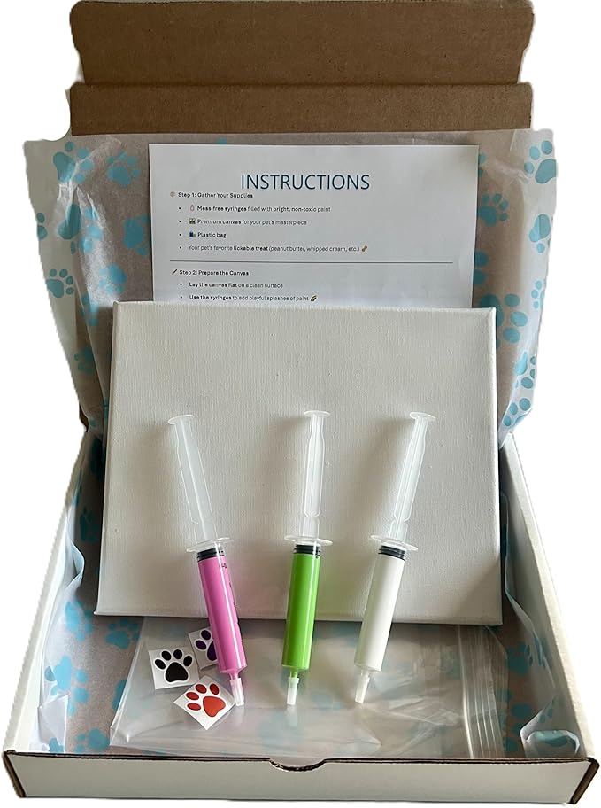 Your Pet Can Paint - Dog and Cat Paint Kit on 8"x10" Stretched Canvas - Abstract Art - Unique & Fun Painting Activity Kit for Pets (Green Pink White)