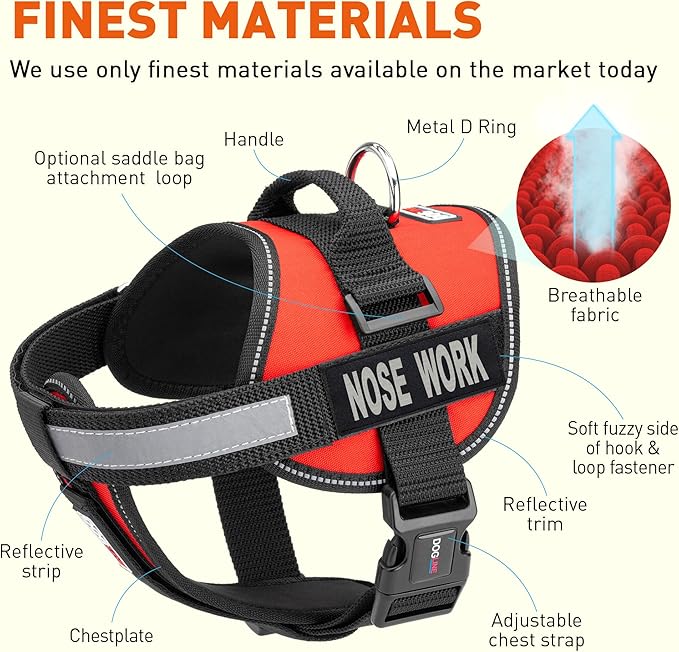 Dogline Vest Harness for Dogs and 2 Removable Nose Work Patches, Small/18 to 25", Red