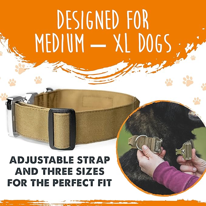 Mighty Paw Tactical Dog Collar - Heavy Duty with Metal Buckle and Control Handle - Weatherproof Polyester Material - Sturdy Metal Dog Collars - Dog Collar for All Dog Breeds - Heavy Dog Collar - Tan