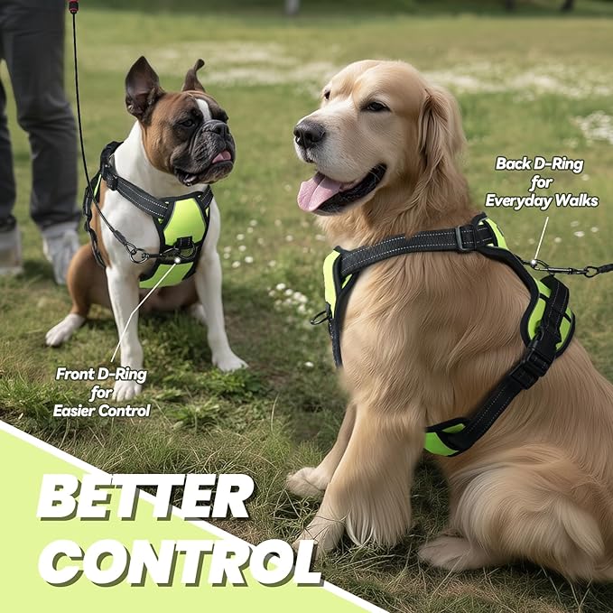 VIVAGLORY Dog Harness Easewalk No Pull Dog Harness with Handle Front Clip & Back Clip for Training Walking Lifting, No Pull Adjustable Easy On Padded Comfortable for Pet, L, Bright Yellow - Plain