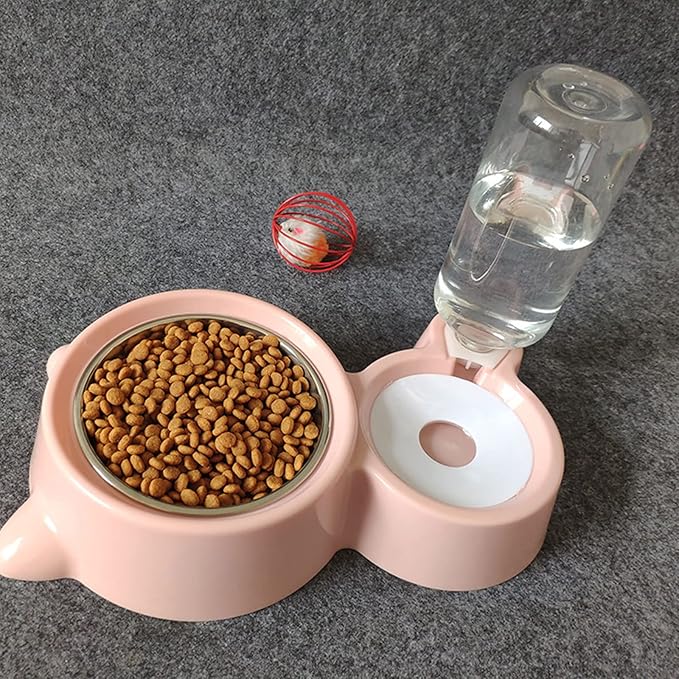 Dog Feeder Food Water Bowls Set Stainless Steel Bowl Dish Automatic Bottle Dispenser Easy to Pet Automatic Feeder and Waterer Dog Water Food Bowl Dispenser Set