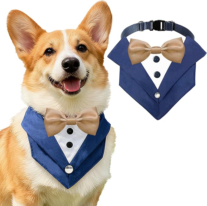 AVERYDAY Dog Tuxedo Wedding Outfit Bandana Collar with Bow Tie, Dog Tux Costume Suit with Bowtie for Small Medium Large Dogs & Cats, Pet Tuxedo Formal Wear for Engagement Birthday, Holiday, Christmas