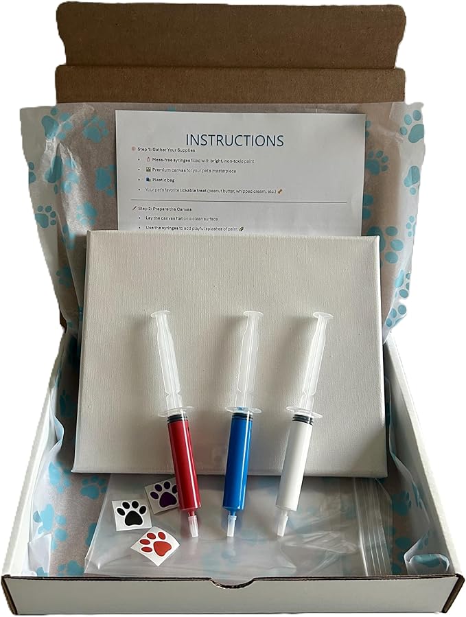 MayflowerMobile Your Pet Can Paint - Dog and Cat Paint Kit on 8"x10" Stretched Canvas - Abstract Art - Unique & Fun Painting Activity Kit for Pets (Red White Blue)