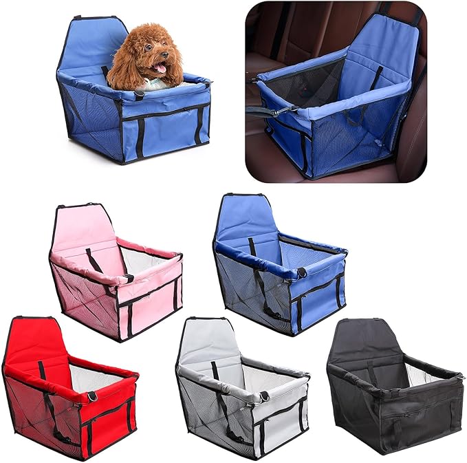 Pet Car Booster Seat for Small to Medium Pets with Reinforced Safety Structure Easy Install Travel Carrier Breathable Waterproof Pad Shortened Leash Belt Loops Secure Comfortable Vehicle (Black)