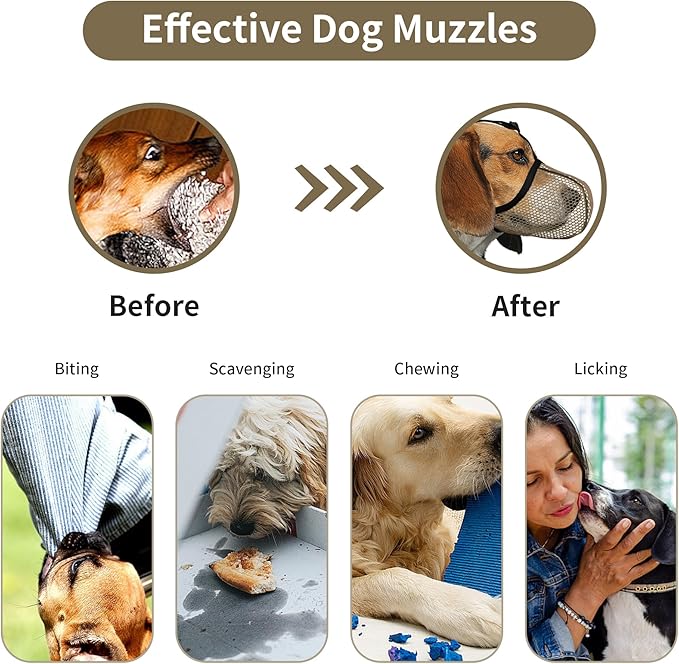 Dog Muzzle, Breathable Soft for Extra Large Dogs to Anti & Prevent Barking Biting Chewing, Reflective & Adjustable Basket Muzzle with Air Mesh for German Shepherd Brown XXL