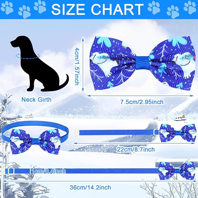 Eccliy 120 Pcs Winter Dog Bow Ties Collars Bulk Snowflake Dog Neckties Adjustable pet Hair Accessories Cute Cat Basic Bow Tie Winter Decoration for Party Decor