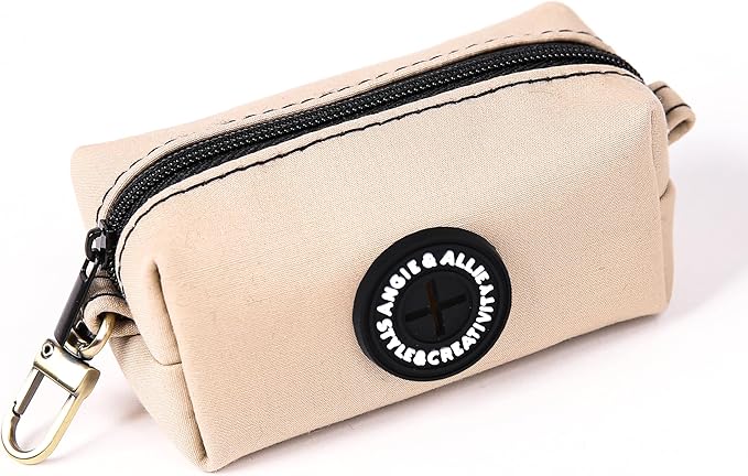 Organic Cotton Dog Poop Bag Holder for Leash Brass Hardware Waste Bag Dispenser Pet Waste Management Solution