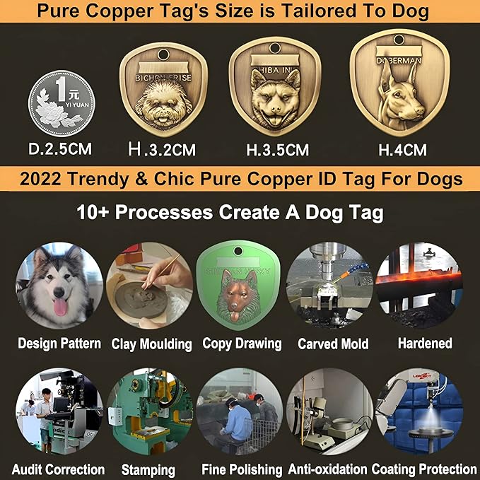 Vintage Pure Copper Personalized Dog Tags, Three-Dimensional Relief Pet Pattern, Custom Pet Tags (A14-Siberian Husky)