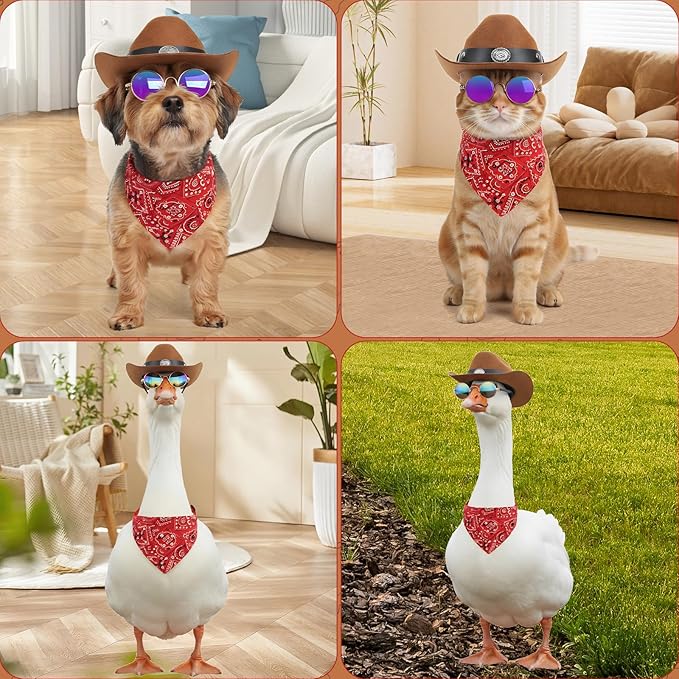 Pet Cowboy Hats Dog Cat Halloween Costumes Cute West Cowboy Hat Bandana Festival Cosplay Accessories (Brown+Red - Medium)