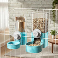 Hanging Automatic Small Pet Food Water Dispenser, Space-Saving Automatic Pet Feeder, Self-Feeding and Waterer Set Kennel Feeding Station, Large Capacity Dog Water Dispenser for Dogs Cats (Blue)