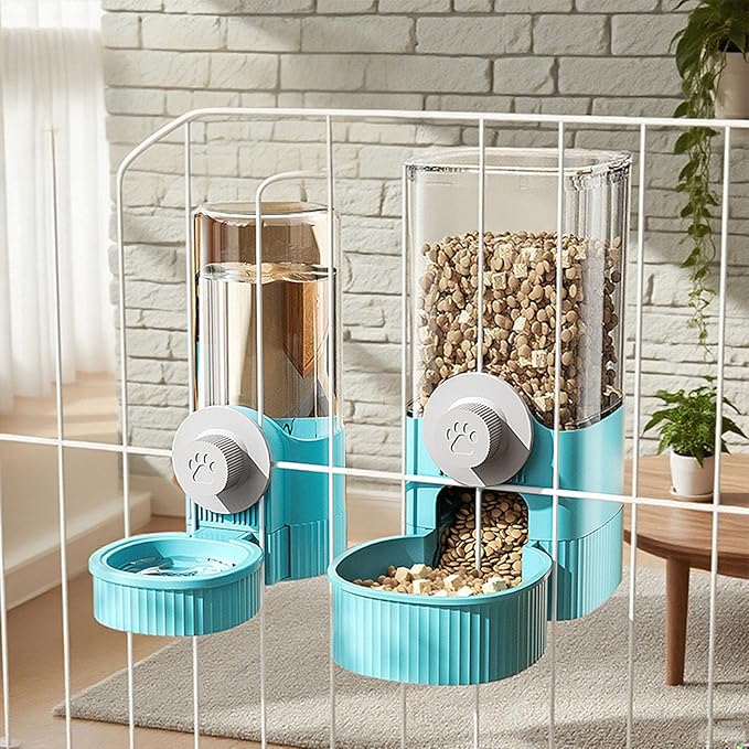 Hanging Automatic Small Pet Food Water Dispenser, Space-Saving Automatic Pet Feeder, Self-Feeding and Waterer Set Kennel Feeding Station, Large Capacity Dog Water Dispenser for Dogs Cats (Blue)