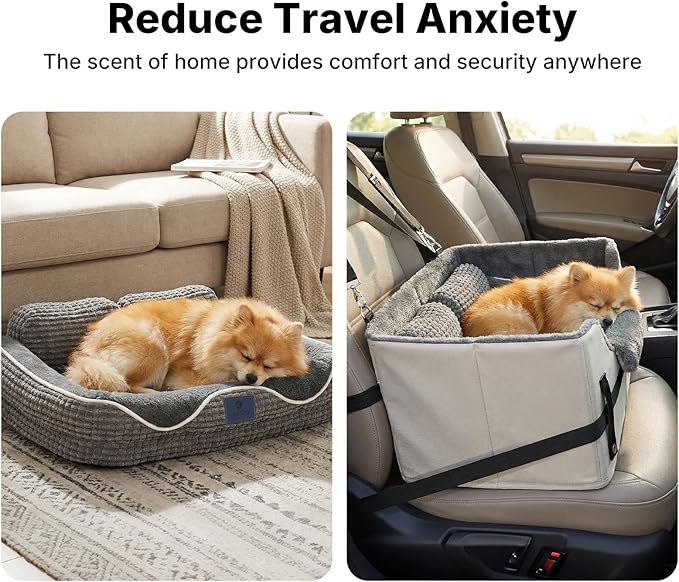 Veehoo 2-in-1 Dog Car Seat & Pet Bed, Portable Dog Booster Car Seats for Medium Small Dogs, Travel Cars Seat with Safety Leash, Non-Slip Bottom & Removable Washable Cover