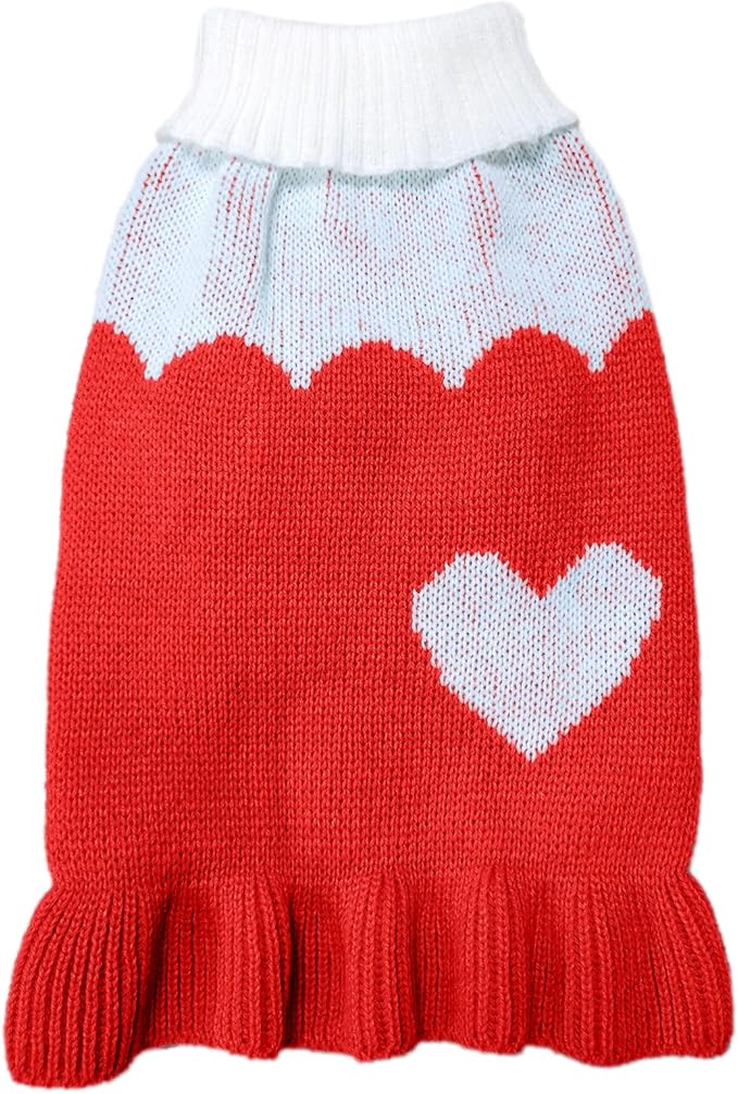CHBORCHICEN Pet Dog Sweaters Classic Knitwear Turtleneck Winter Warm Puppy Clothing Cute Strawberry and Heart Doggie Sweater (XXS, Dress-Red2)