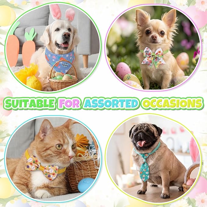 Reginary 120 Pcs Easter Dog Bandanas Bulk Dog Bows Set Bow Ties Cat Scarf Colorful Washable Triangle Pet Kerchief Cute Bib for Summer Small Medium Large Pets Grooming Accessories Costume