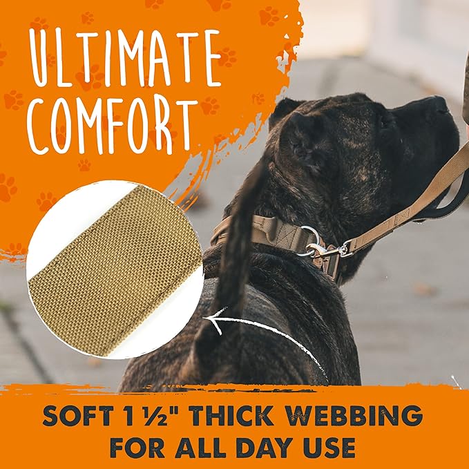 Mighty Paw Tactical Dog Collar - Heavy Duty with Metal Buckle and Control Handle - Weatherproof Polyester Material - Sturdy Metal Dog Collars - Dog Collar for All Dog Breeds - Heavy Dog Collar - Tan