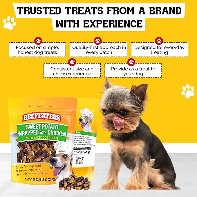 Beefeaters Sweet Potato Wrap with Chicken – Dog Treat. No Corn, Wheat, Soy or Gluten, Low Fat, Whole Muscle Jerky, Ideal for Training & Snacks