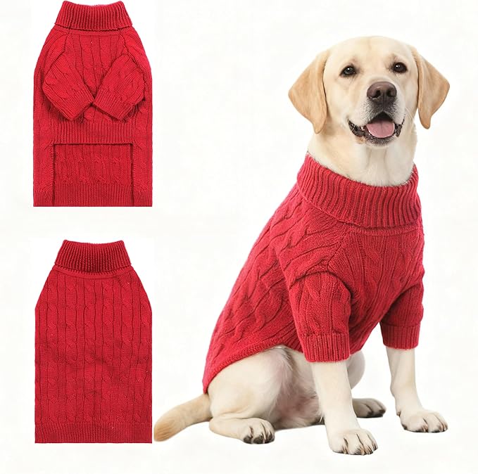 Small/Medium Dog Sweater, Warm Dog Winter Coat w/Sleeves, Comfortable High Neck Premium Dog Clothes for Labrador-Best for Holidays, Daily Walks XL Deep Red