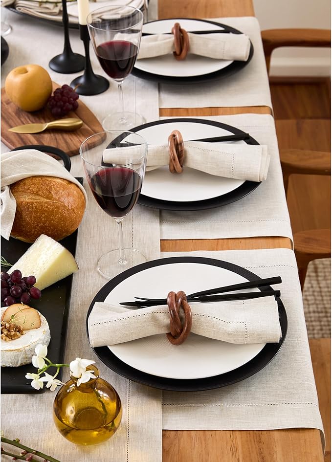 Solino Home Linen Placemats Set of 4 - Classic Hemstitch Light Natural Placemats 14 x 19 Inch - 100% Pure Linen Table Mats for Holiday, New Year