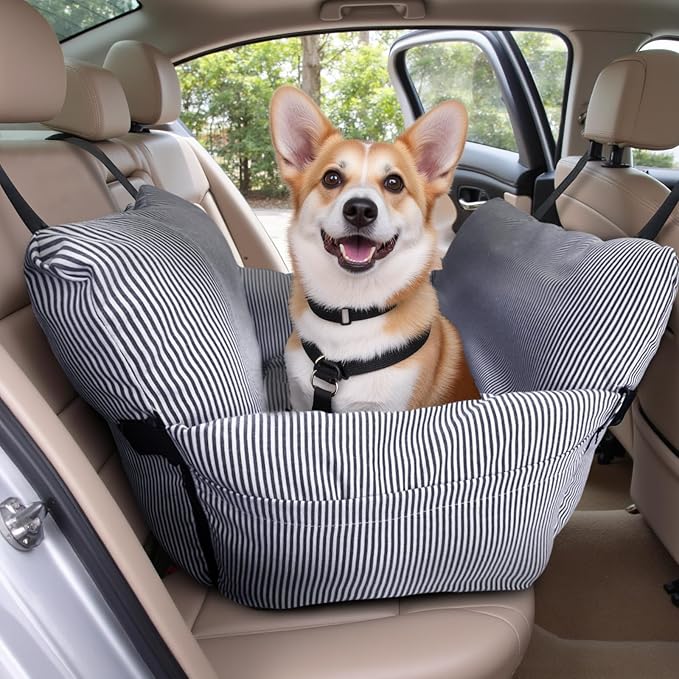 Dog Car Seat for Medium & Small Dogs - Portable Car Crate Carrier with Tear-Resistant Fabric, Non-Slip Base & Upgraded Padding - Adjustable Straps with Secure Clips for Travel Indoor Outdoor