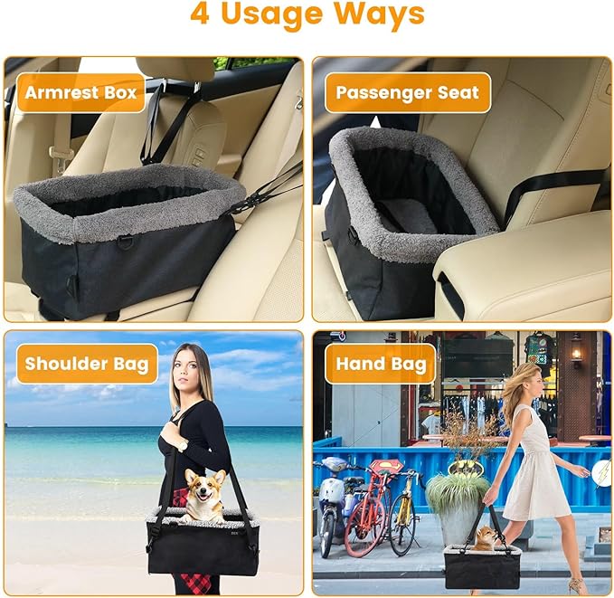 Small Dog Car Seat, Dog Car Carrier with Side Pocket Cotton Velvet Cushion, Portable Travel Pet Car Seat with Harness for Dogs Cats Up to 9LBS