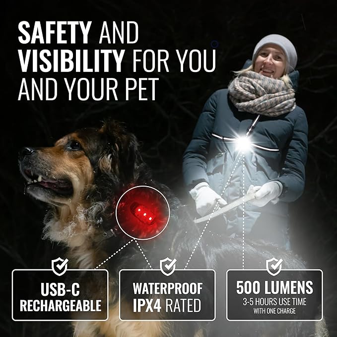AVANTO Chest Light with (2) LED Safety Clip-Lights for Dog Walking, Night Walks, Biking | Reflective Gear for Walking, Running, Cycling, Strollers, Dogs, E-Bike, Scooters