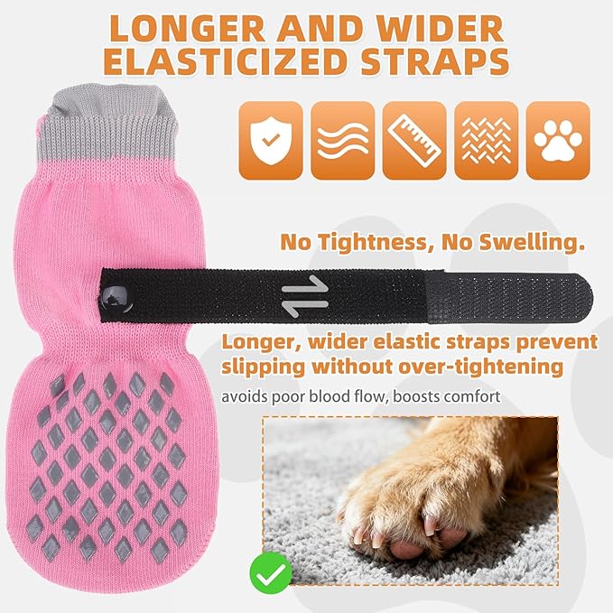 KOOLTAIL Anti Slip Dog Socks Booties to Prevent Licking Paws Scratching, Pet Boots&Paw Protector for Hardwood Floors, Dog Shoes for Winter, Traction Control Grip Socks for Small Medium Large Dogs M