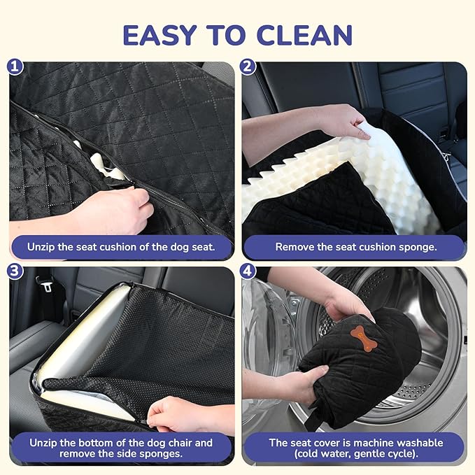 Dog Car Seat for Medium Large Dogs, 4" Elevated Dog Booster Seat with ISOFIX Safety Fixation, Washable Cover & High Density Memory Foam, Portable for Car Front/Rear/Trunk Home Outdoor Use (Jet Black)