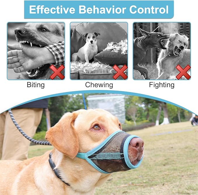 LUCKYPAW Dog Muzzle, Mesh Muzzle for Large Medium Dogs, Soft Mouth Cover to Prevent Biting Chewing, Drinkable Breathable Adjustable Puppy Mouth Guard (XL(Snout: 8¾"-10¼"), Baby Blue)