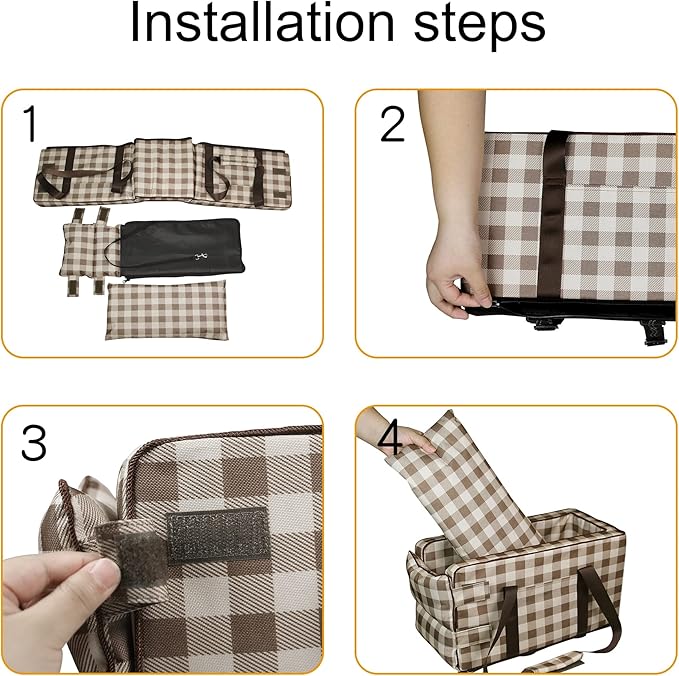 Dog Booster Car Seat ON Car Armrest Travel Bags for Dogs Cats Portable Center Console Dog Car Seat for Small Pets Up to 12 Lbs with Clip-On Safety Leash & Removable Washable Cover