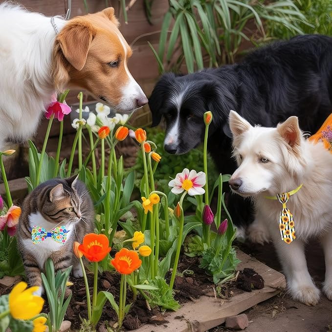 Eccliy 120 Pcs Spring Dog Bow Ties Collars Bulk Daisy Dog Collar Bows Spring Pet Bowtie Adjustable Sunflower Cat Neckties for Small Medium Large Pet Accessories
