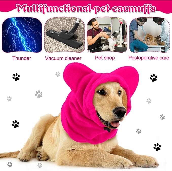 Winter Dog Hats Quiet Ears for Dogs Ear Muffs Pet Neck Warmer Scarf Hoodie Noise Protection Cover Beanie Head Wrap Costume for Pet Dog Cats(Rose Red,S)