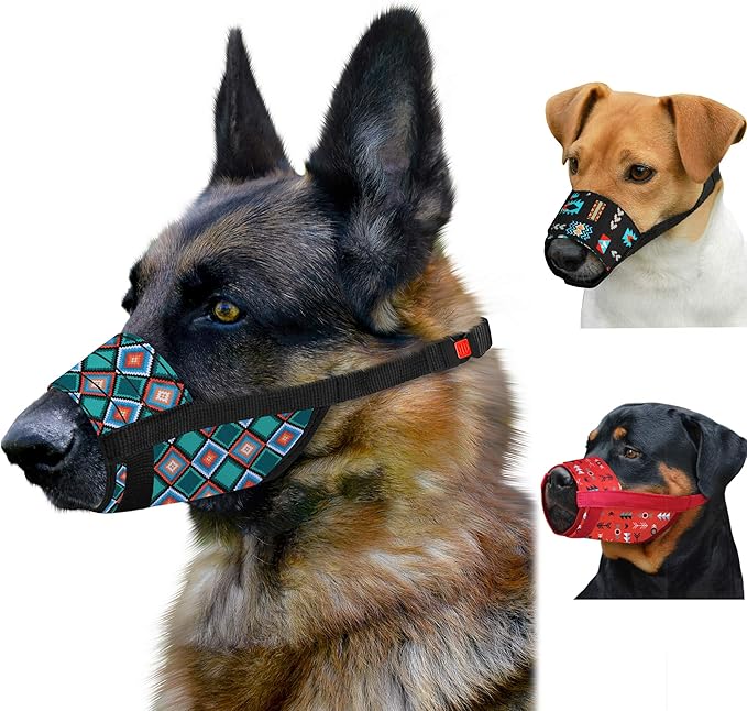 CollarDirect Dog Muzzle - Adjustable Soft Breathable Tribal Nylon Dog Mouth Guard Cover for Small, Medium and Large Dogs, Anti Chewing, Barking & Biting (Pattern 3; M/L)