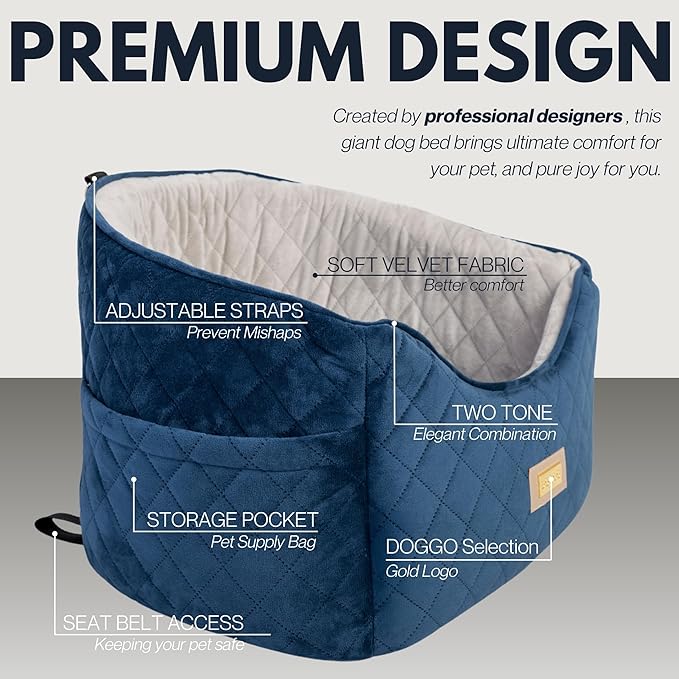 Premium 2-in-1 Dog Car Seat & Home Bed for Small Dogs – Premium Travel Pet Bed with Safety Straps, Stylish Design, Soft Plush Cushion & Secure Portable Comfort – Under 30lbs (Blue)