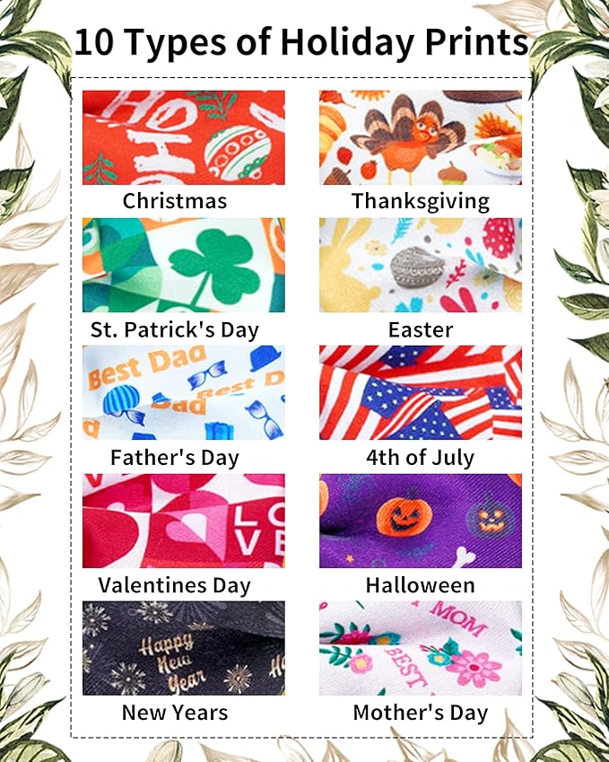 PET SHOW 10 Pack Holiday Big Dog Ties Neckties for Large Breed Dogs XL Adjustable Grooming Accessories Neck Ties Bowties Girl Boy Pets Festival Costumes Wedding Party Gift Favor