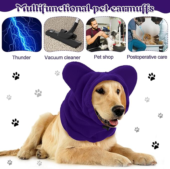 Winter Dog Hats Quiet Ears for Dogs Ear Muffs Pet Neck Warmer Scarf Hoodie Noise Protection Cover Beanie Head Wrap Costume for Pet Dog Cats(Purple,M)