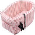 X AUTOHAUX Plaid Style Dog Car Seat Adjustable Straps for Medium Small Sized Puppy Cat Seat Pets Soft Non Slip Bottom Travel Bed Pink White