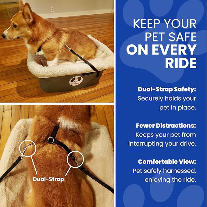 Fido Rido Dog Car Seat - Elevated Dog Booster Vehicle Seating, Safe and Comfortable, Sherpa Cover, and Safety Straps, Easy to Install, Car Seat for Cats, Great for Small Pets