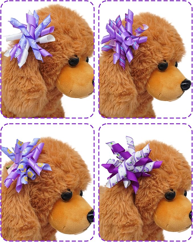 PET SHOW 20 Pack/10 Pairs Purple Curly Dog Hair Bows with Rubber Bands for Small Medium Dogs Girl Boy Spiral Puppy Swirl Topknot Cat Holiday Hair Accessories Pet Favor Gift(Purple)
