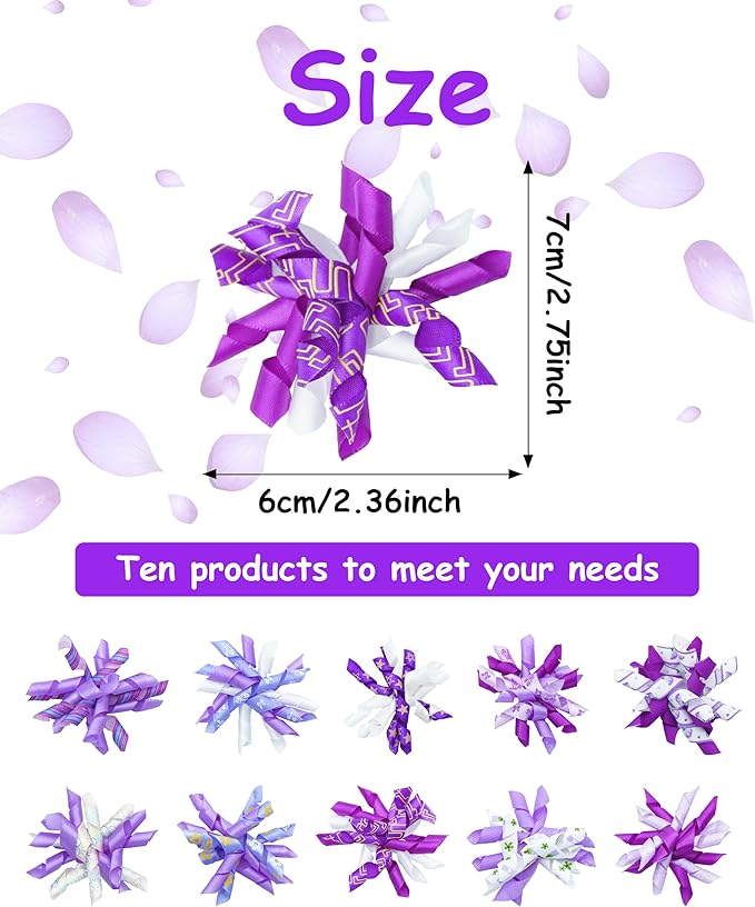 PET SHOW 20 Pack/10 Pairs Purple Curly Dog Hair Bows with Rubber Bands for Small Medium Dogs Girl Boy Spiral Puppy Swirl Topknot Cat Holiday Hair Accessories Pet Favor Gift(Purple)