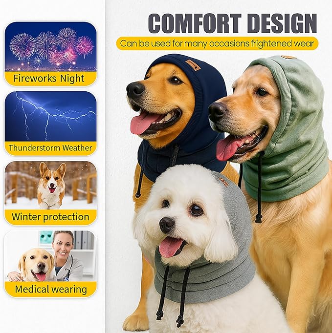 Dog Hat | Bandana for Warmth, Perfect for Fireworks, Thunderstorms, and Grooming（Black-S）