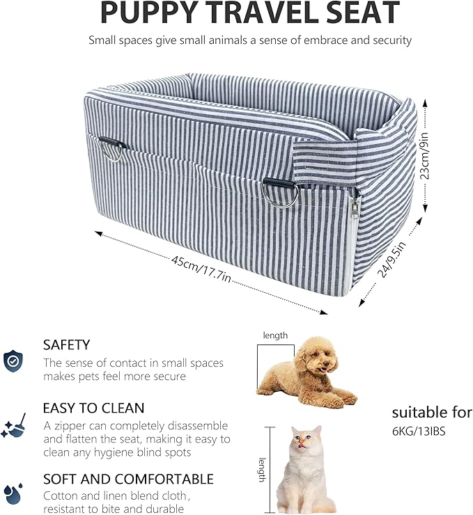 Johnear Puppy Dog Booster Seat for Small Dog up to 20 lbs Outing Car Travel, 3 in 1 Portable Pet Handbag Sofa Dogs Car Center Console Seats ，Pet Carrier with Safety Belt for Passenger Seat
